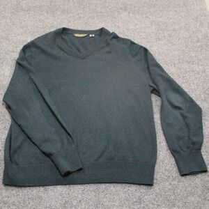 Eddie Bauer Men's V Neck Sweater Dark Teal Cotton Cashmere Blend Size XL